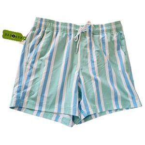 Tilly's RSQ Swim Shorts Men's Small No Lining Green Blue White Retro Stripe NWT